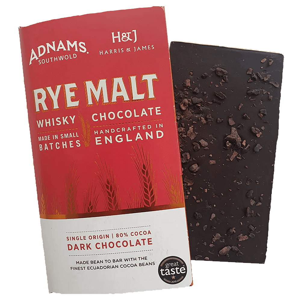Harris & James Adnams Rye Malt Whisky 80% Dark Chocolate Bar 86g
